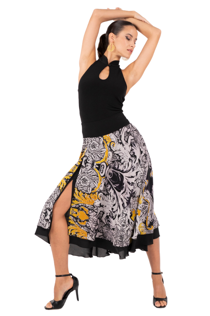 Vintage Print Two-layer Dance Skirt