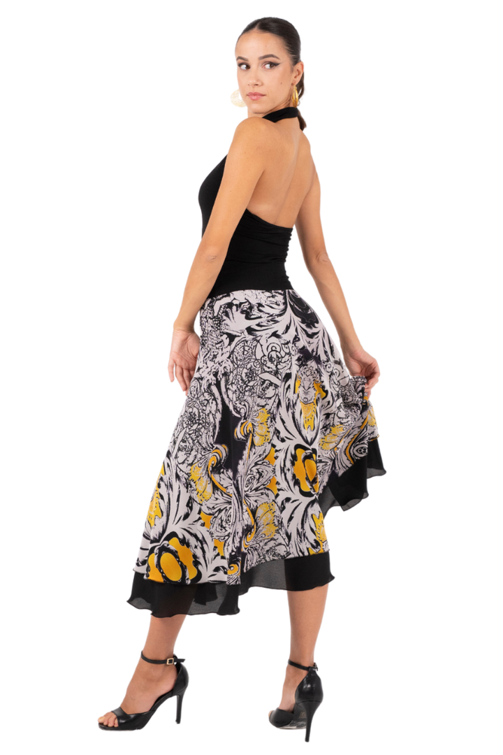 Vintage Print Two-layer Dance Skirt