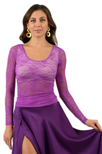 Load image into Gallery viewer, Violet Lace Long Sleeve Top
