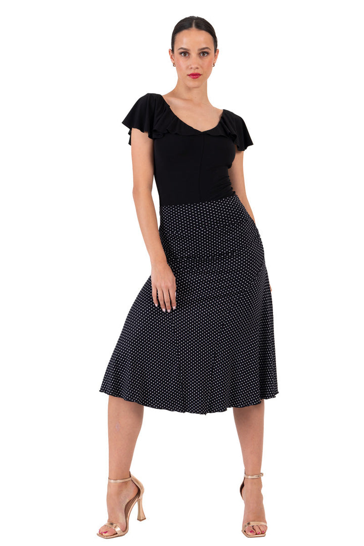 Polka Dot Flowing Skirt With Side Ruched Details (L)