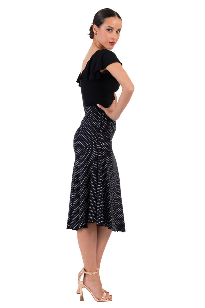 Polka Dot Flowing Skirt With Side Ruched Details (L)