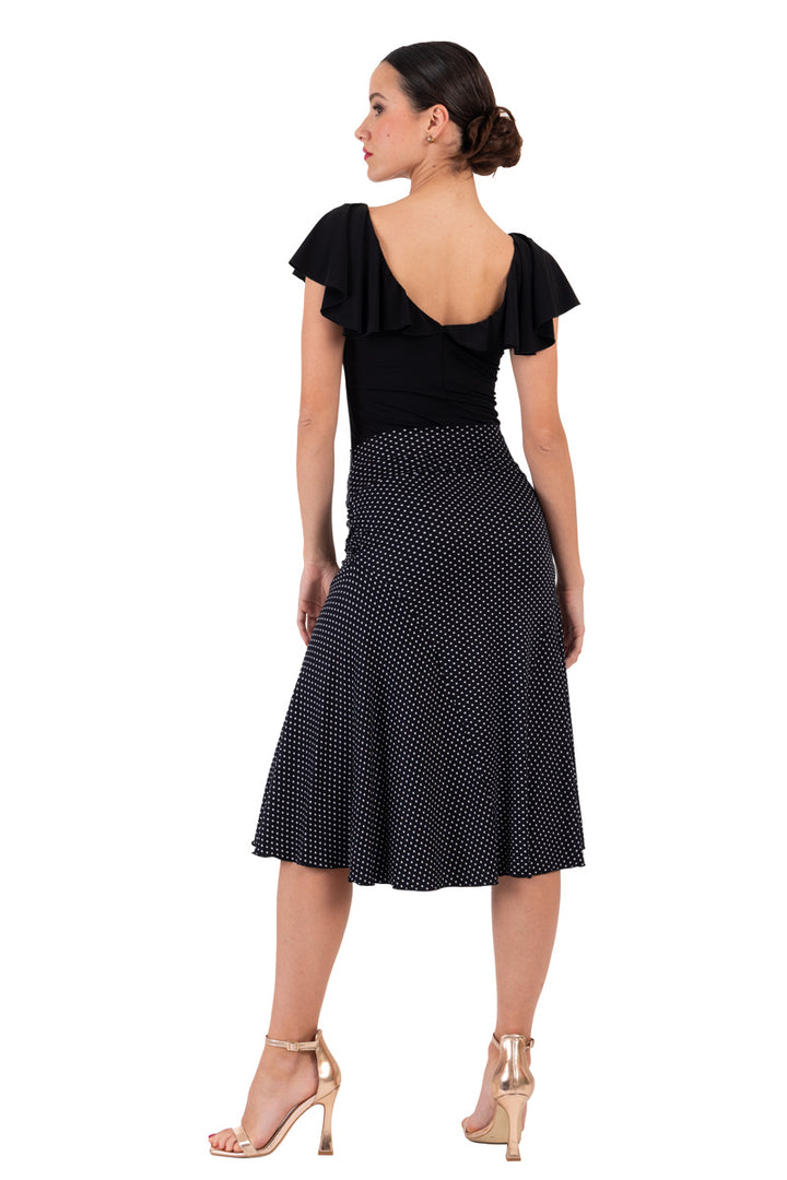 Polka Dot Flowing Skirt With Side Ruched Details