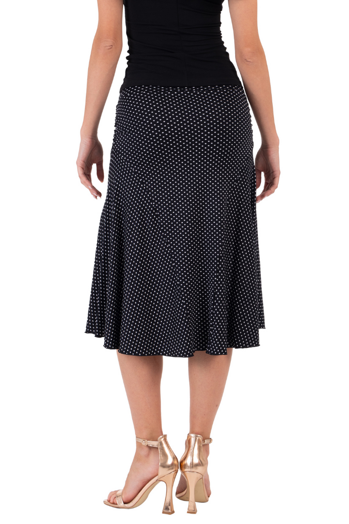 Polka Dot Flowing Skirt With Side Ruched Details