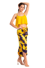 Load image into Gallery viewer, Waist Tie Yellow Floral Print Asymmetric Cropped Tango Pants