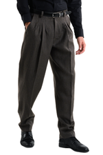 Load image into Gallery viewer, Warm Grey Striped Tango Pants With Three Pleats
