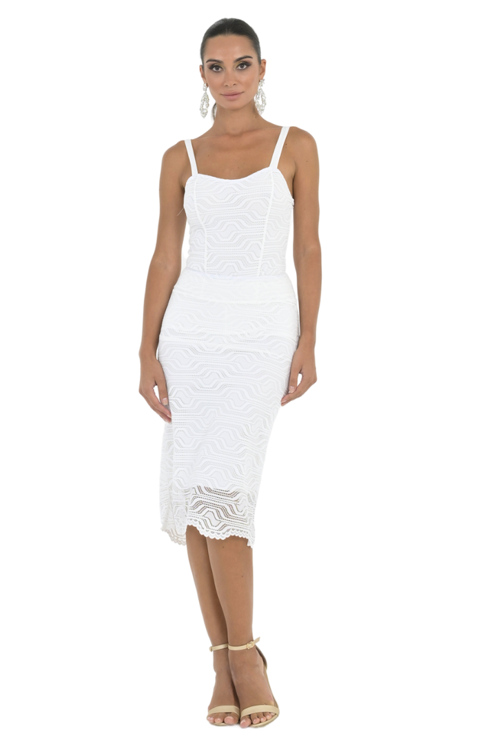 White Geometric Lace Fishtail Skirt