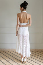 Load image into Gallery viewer, White Lace Asymmetric Wrap Skirt With Ruffles
