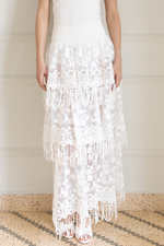 Load image into Gallery viewer, White Lace Fringe Maxi Skirt