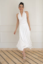Load image into Gallery viewer, White Lace Halter-Neck Two-Tiered White Dress
