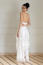 Load image into Gallery viewer, White Lace Tiered Skirt With Sequin Fringe