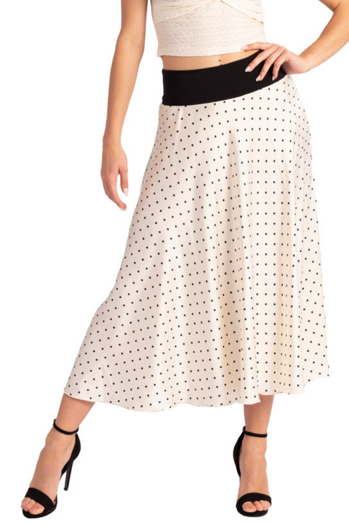 Off-White Satin Midi Polka Dot Skirt