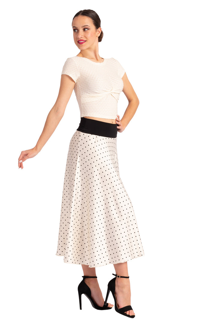 Off-White Satin Midi Polka Dot Skirt