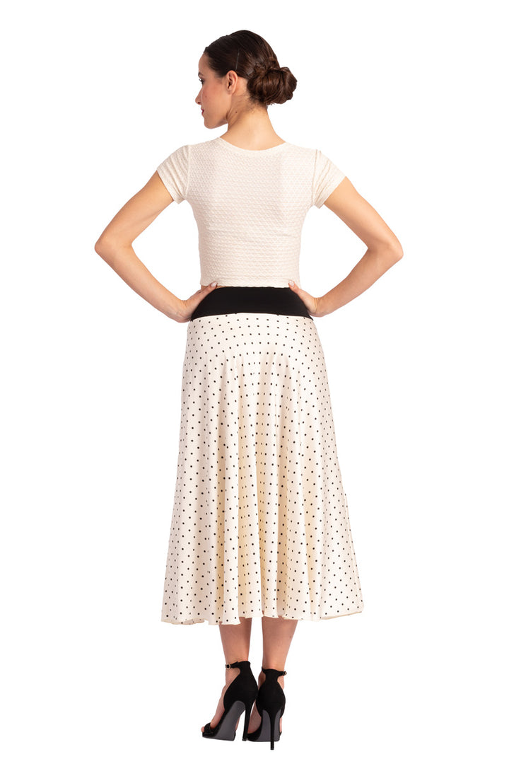 Off-White Satin Midi Polka Dot Skirt