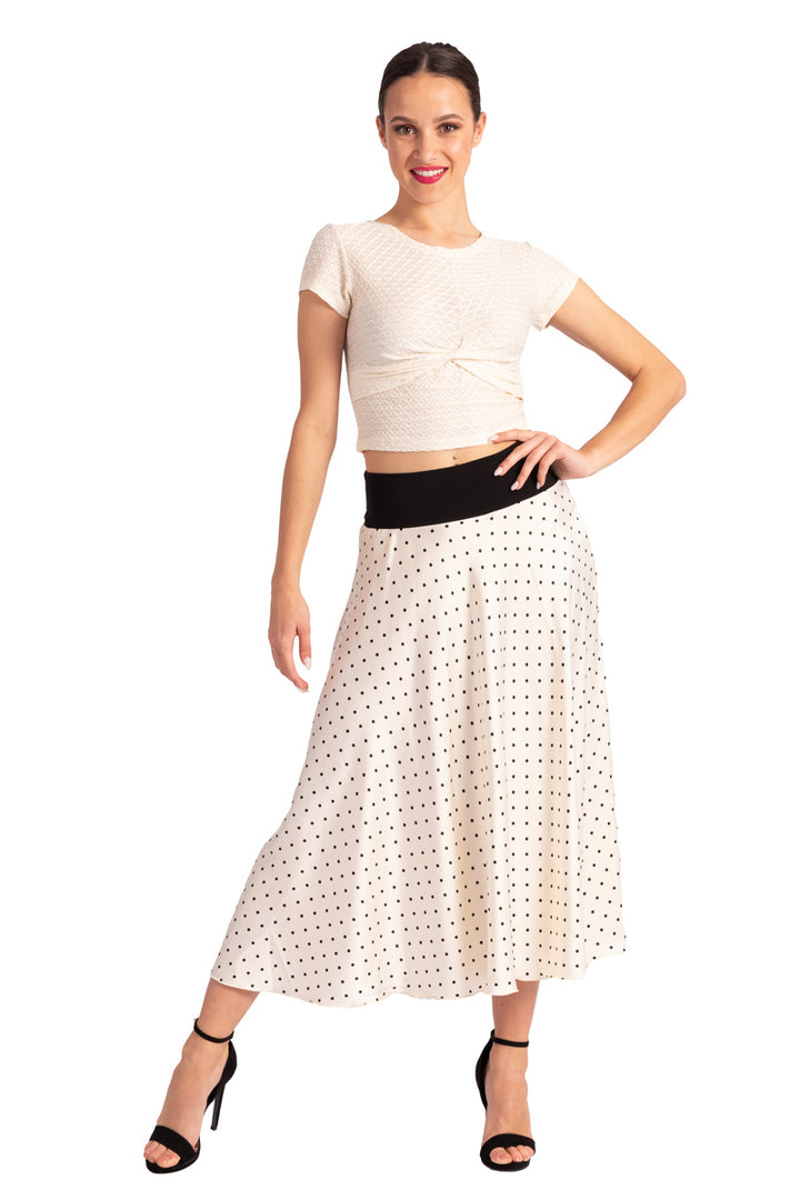 Off-White Satin Midi Polka Dot Skirt