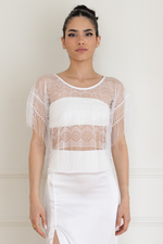 Load image into Gallery viewer, White Sheer Lace Top With Fringe