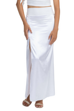 Load image into Gallery viewer, White Shiny Satin Maxi Skirt With Back Movement