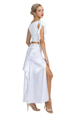 Load image into Gallery viewer, White Shiny Satin Maxi Skirt With Back Movement