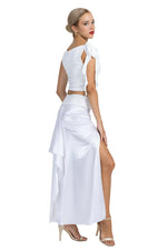 Load image into Gallery viewer, White Shiny Satin Maxi Skirt With Back Movement