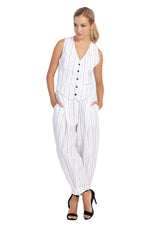 Load image into Gallery viewer, White Striped Tappered Women&#39;s Tailored Trousers