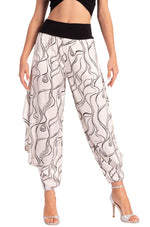 Load image into Gallery viewer, White Subtle Lines Print Pants With Slits

