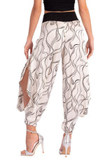 Load image into Gallery viewer, White Subtle Lines Print Pants With Slits
