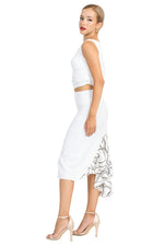 Load image into Gallery viewer, White Tango Skirt With Subtle Lines Print Satin Tail