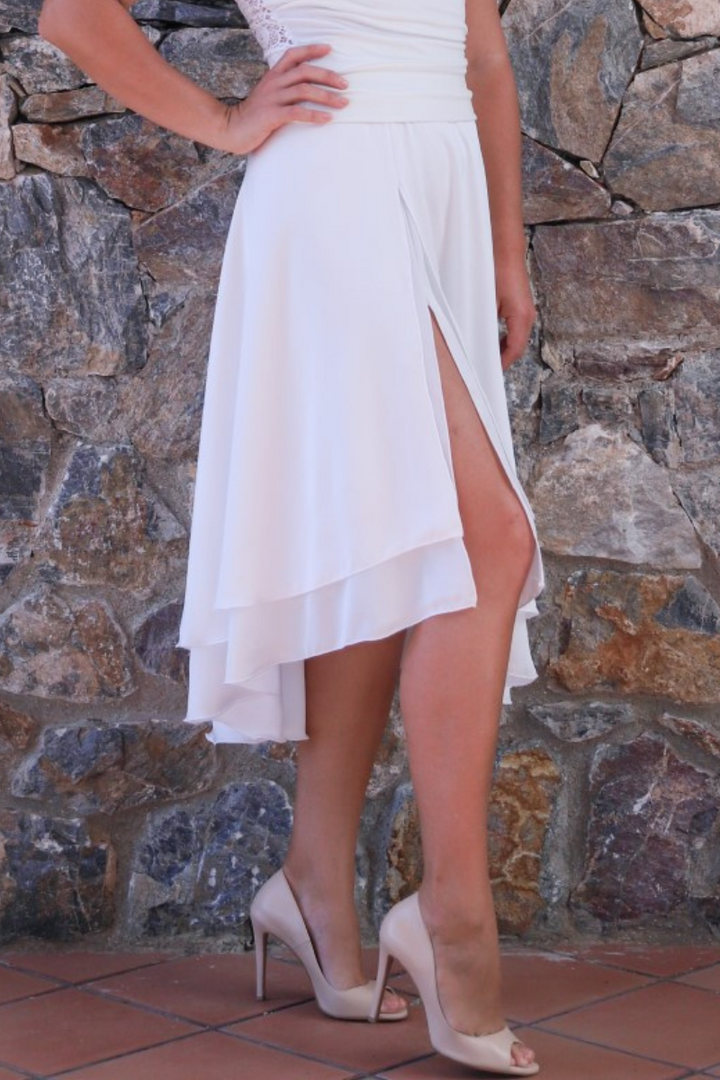 White Two-Layered Asymmetric Satin Tango Skirt