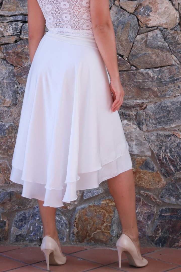 White Two-Layered Asymmetric Satin Tango Skirt