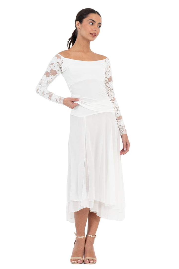 White Two-layer Georgette Dance Skirt