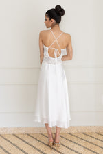 Load image into Gallery viewer, White Two-layered Satin And 3D Lace Open Back Dress