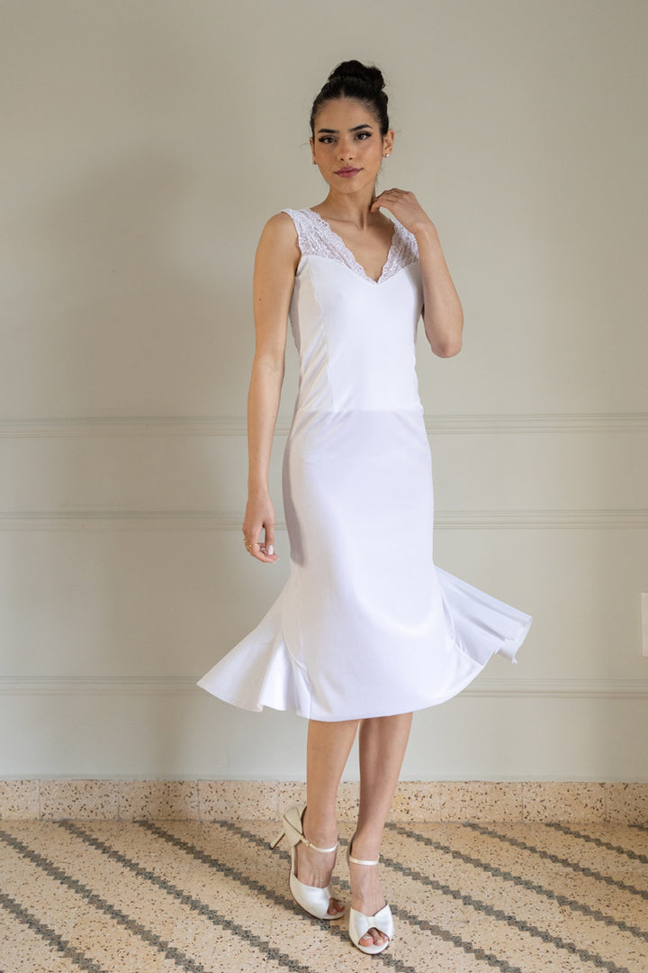 White Velvet Charlotte Tango Dress With Lace Details