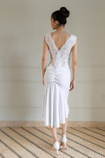 Load image into Gallery viewer, White Velvet Charlotte Tango Dress With Lace Details
