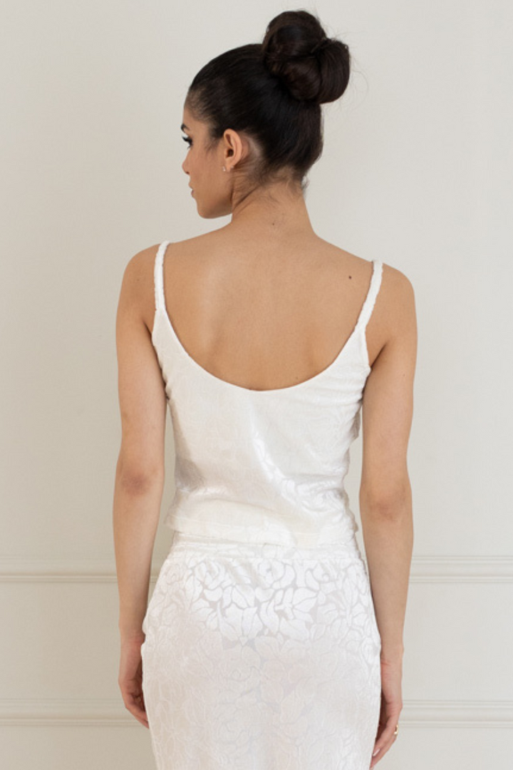 White Velvet Cowl Neck Textured Top