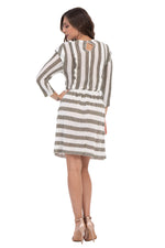 Load image into Gallery viewer, White &amp; Gold Striped Knit Mini Dress With Sleeves