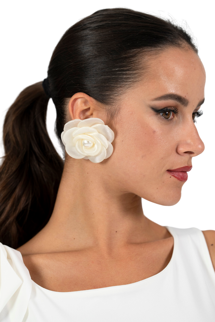 White Rose Flower Oversized Tango Earrings