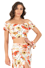 Load image into Gallery viewer, Wild Poppy Print Off-The-Shoulder Crop Top