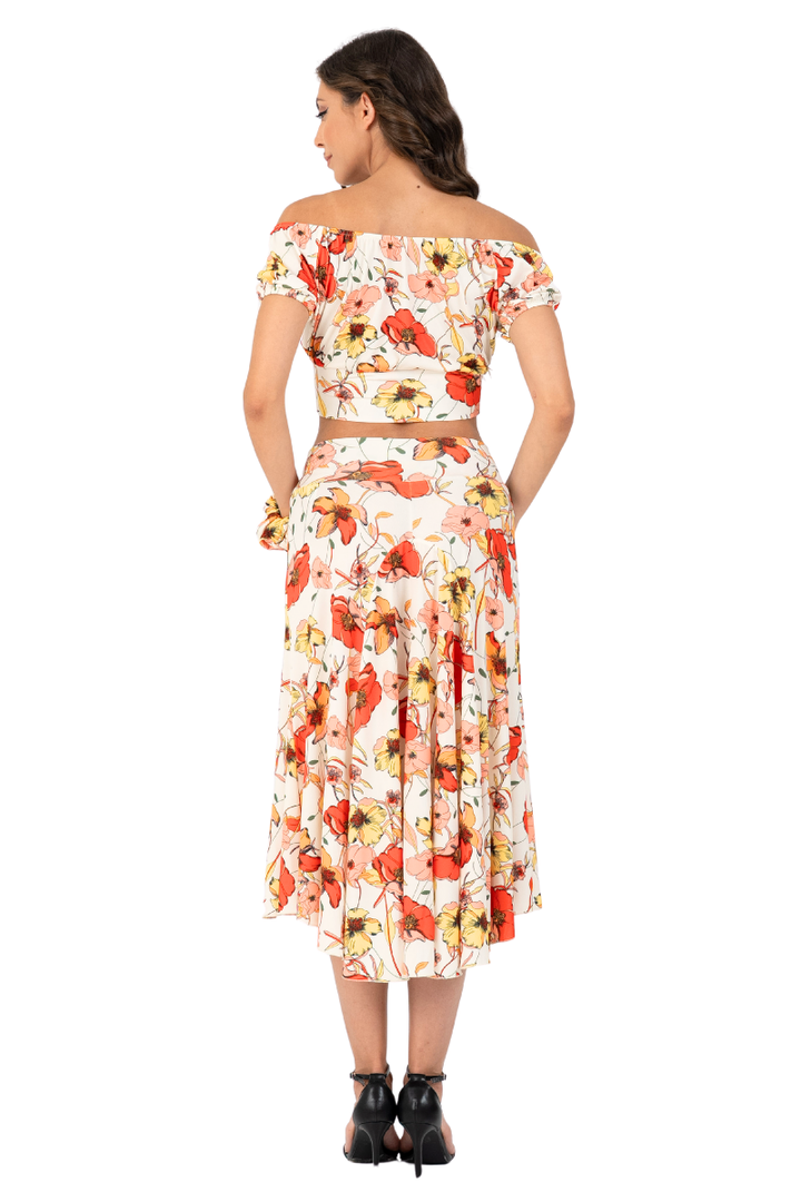 Wild Poppy Print Tango Skirt With Right Slit