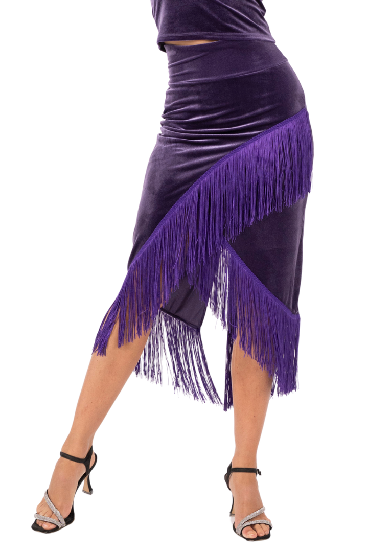 Wrap Velvet Tango Skirt With Fringe