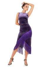 Load image into Gallery viewer, Wrap Velvet Tango Skirt With Fringe
