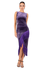 Load image into Gallery viewer, Wrap Velvet Tango Skirt With Fringe
