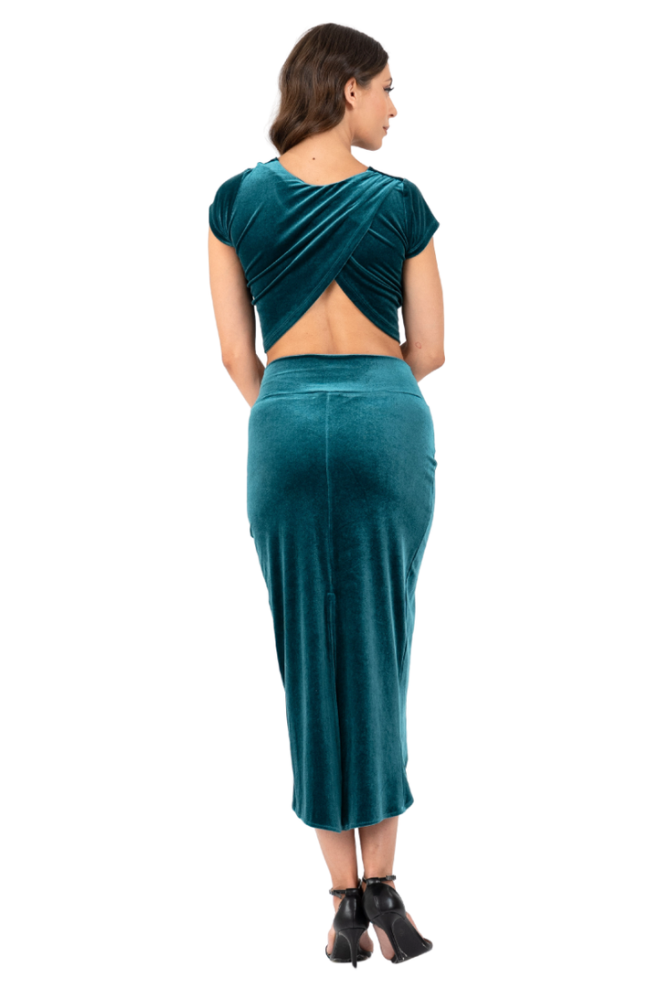 Wrap Velvet Skirt With Curved Front Slit