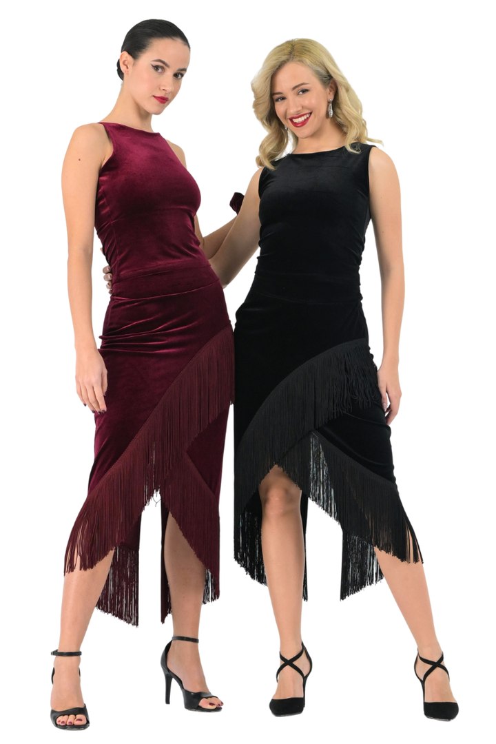 Wrap Velvet Tango Skirt With Fringe