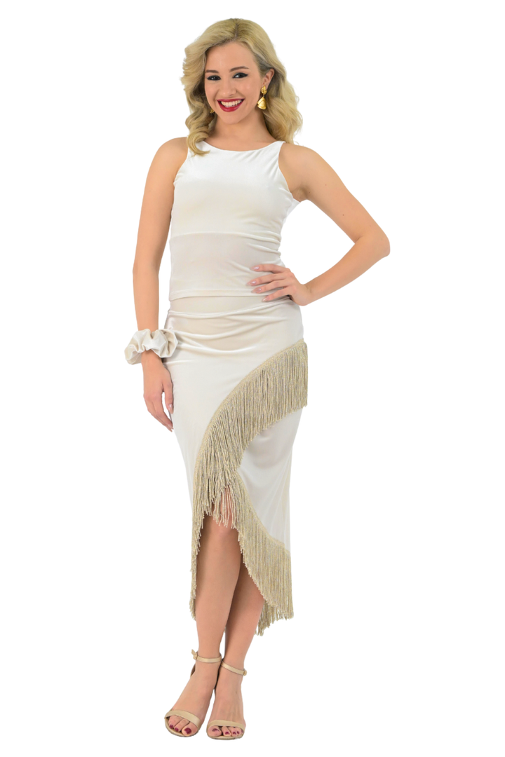 Wrap Velvet Tango Skirt With Fringe