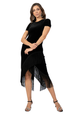 Load image into Gallery viewer, Wrap Velvet Tango Skirt With Fringe