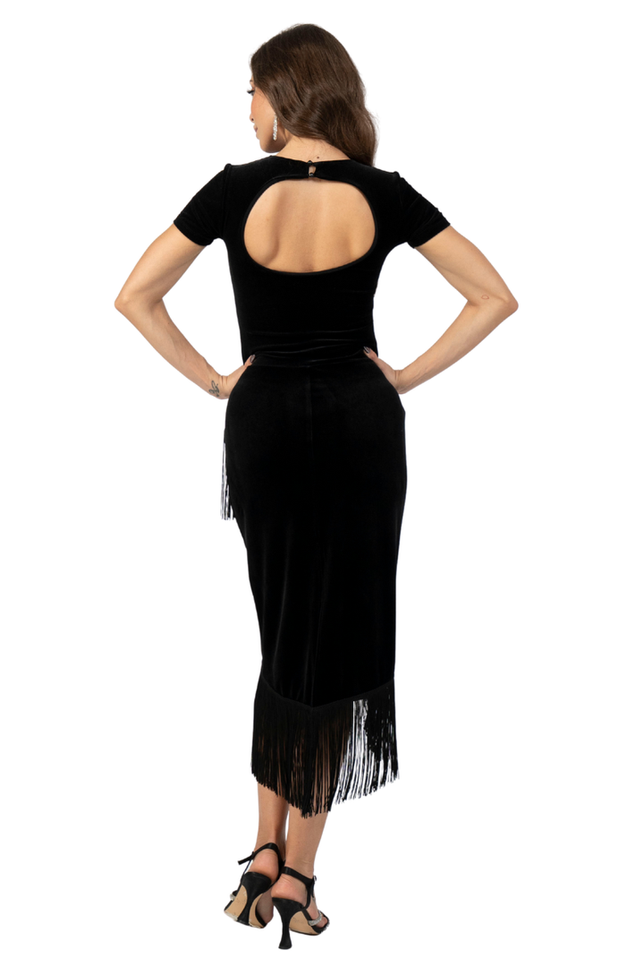 Wrap Velvet Tango Skirt With Fringe