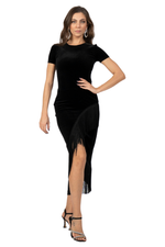 Load image into Gallery viewer, Wrap Velvet Tango Skirt With Fringe