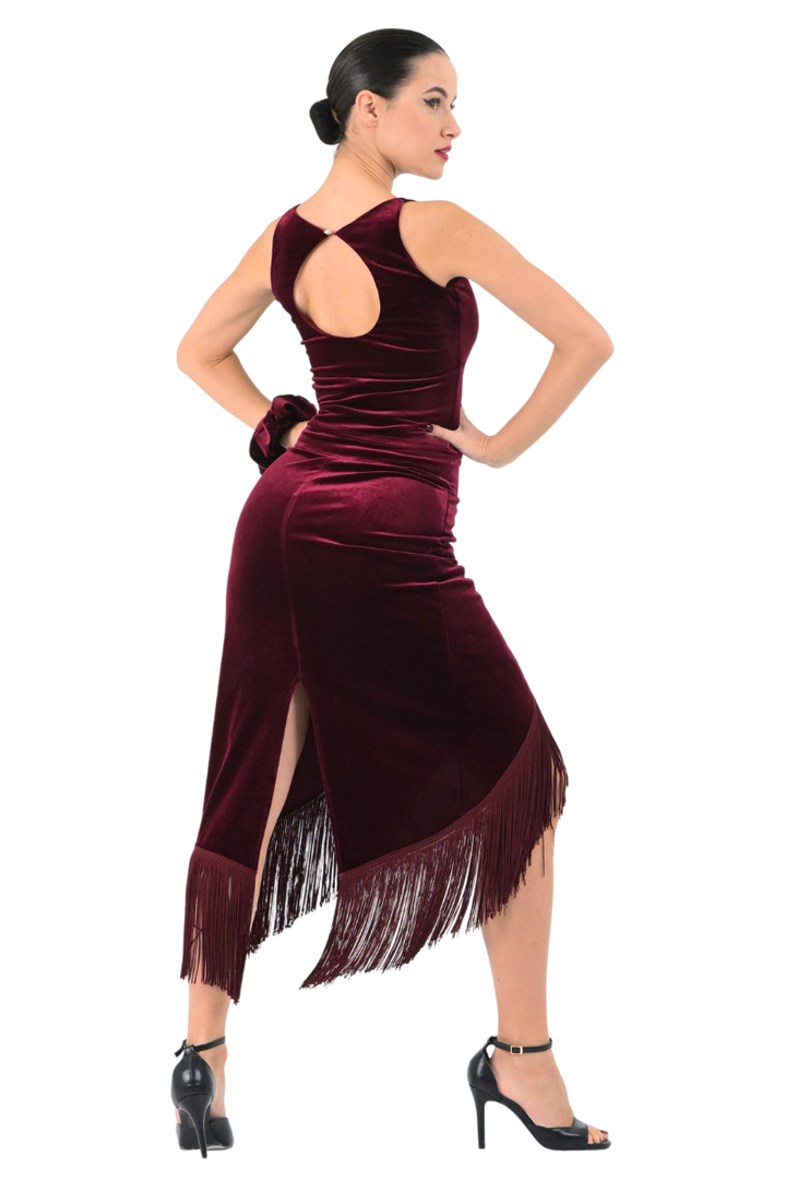 Wrap Velvet Tango Skirt With Fringe
