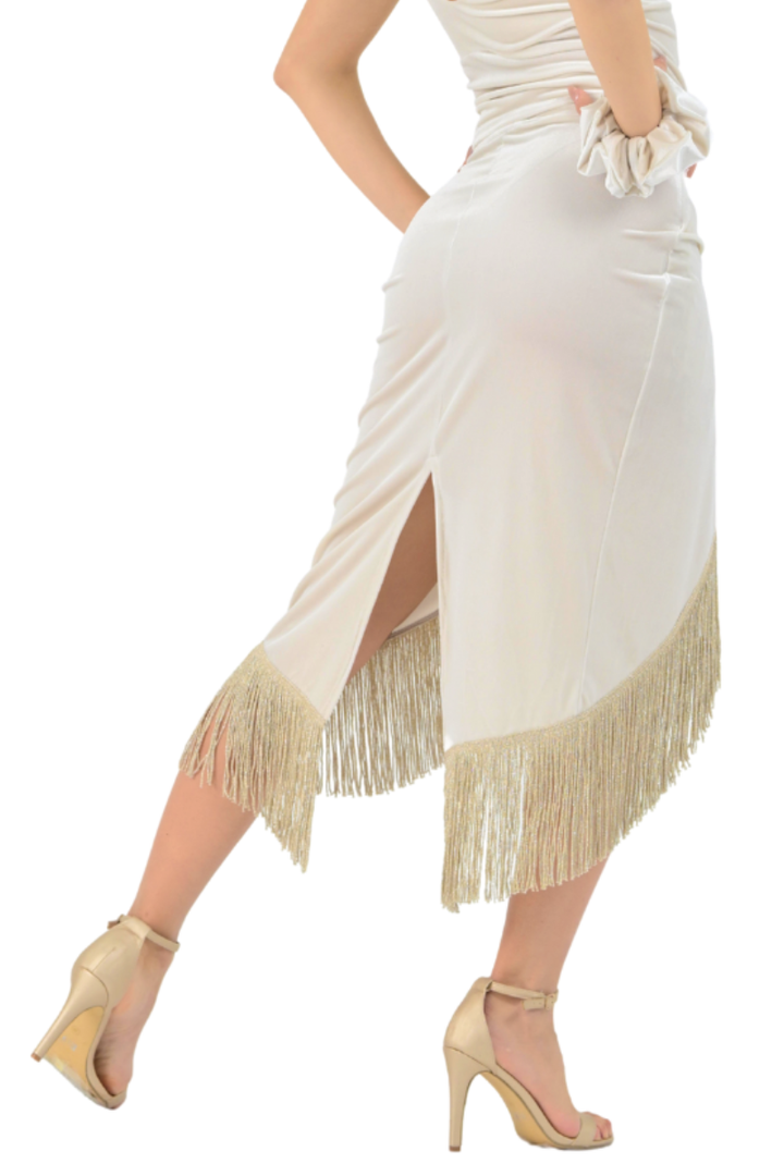 Wrap Velvet Tango Skirt With Fringe