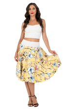 Load image into Gallery viewer, Yellow Floral Print A-Line Skirt