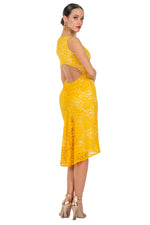 Load image into Gallery viewer, Yellow Lace Keyhole Back Fishtail Dress
